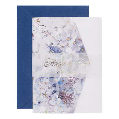 Zaproszenia w kwiatowym folderze ze złoceniem w7