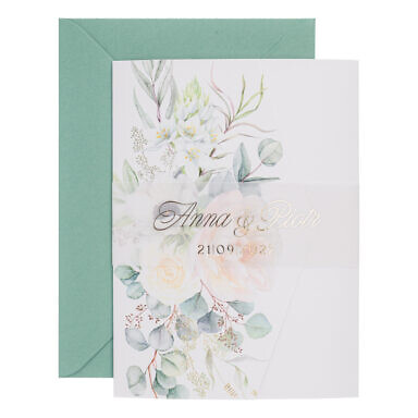 Zaproszenia w kwiatowym folderze ze złoceniem w8