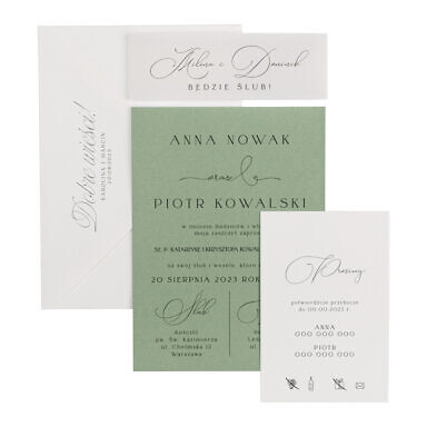 Minimalistyczne zaproszenia ślubne karta Matcha
