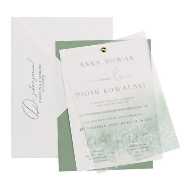 Zaproszenia ślubne akwarelowe listki Matcha