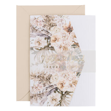 Zaproszenia w kwiatowym folderze ze złoceniem w11