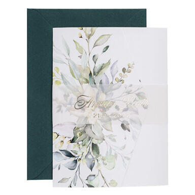 Zaproszenia w kwiatowym folderze ze złoceniem w12