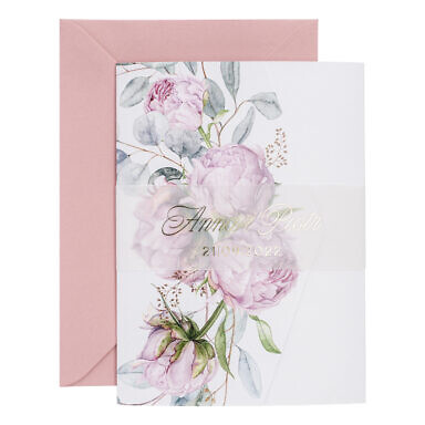 Zaproszenia w kwiatowym folderze ze złoceniem w13